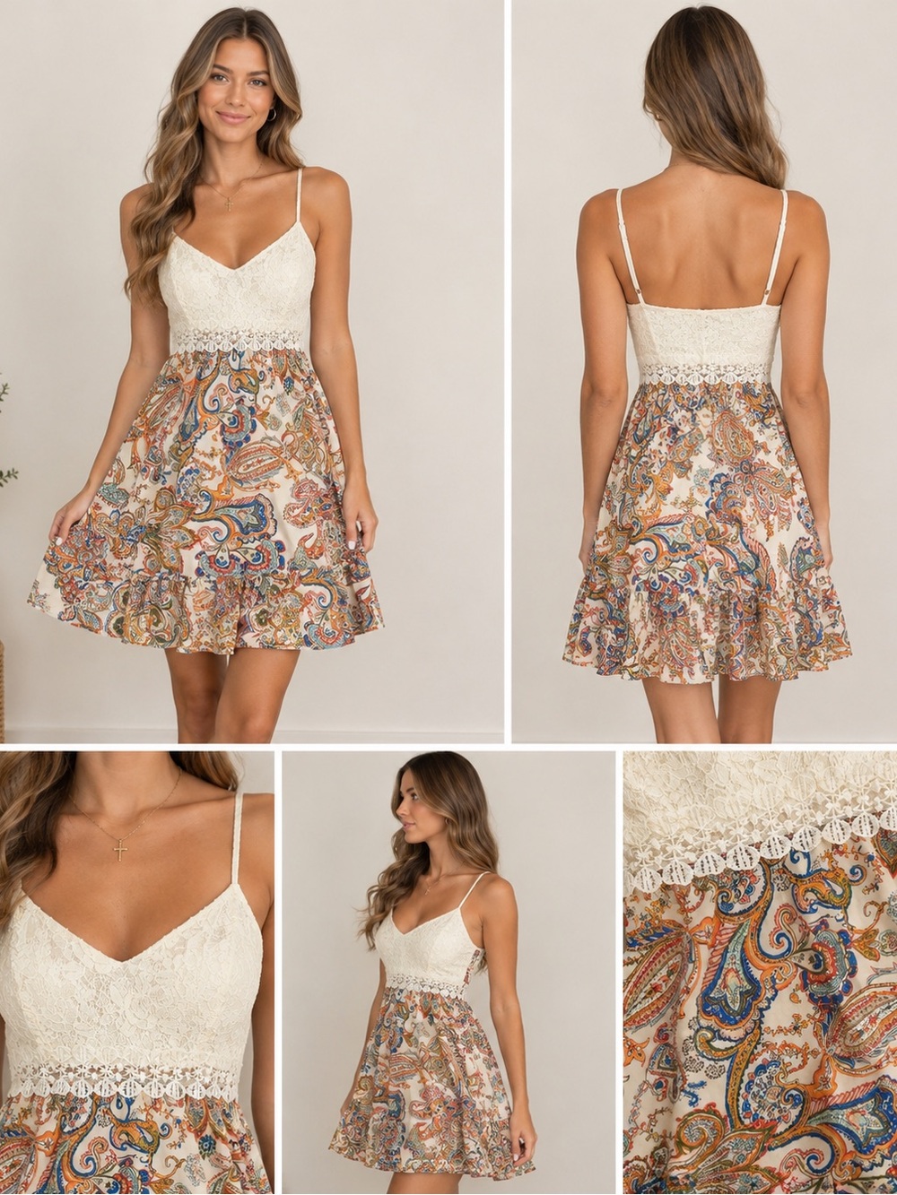Hollister Cream Lace Paisley Mini Dress